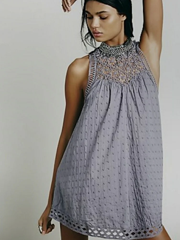 Free People swiss dot crochet lace high ne… - Picture 2 of 15